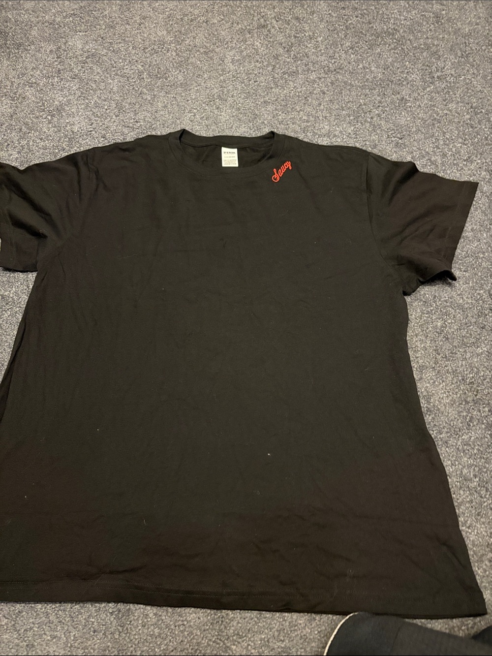 Black Short-Sleeve Crewneck T-Shirt with Small Red Script Detail